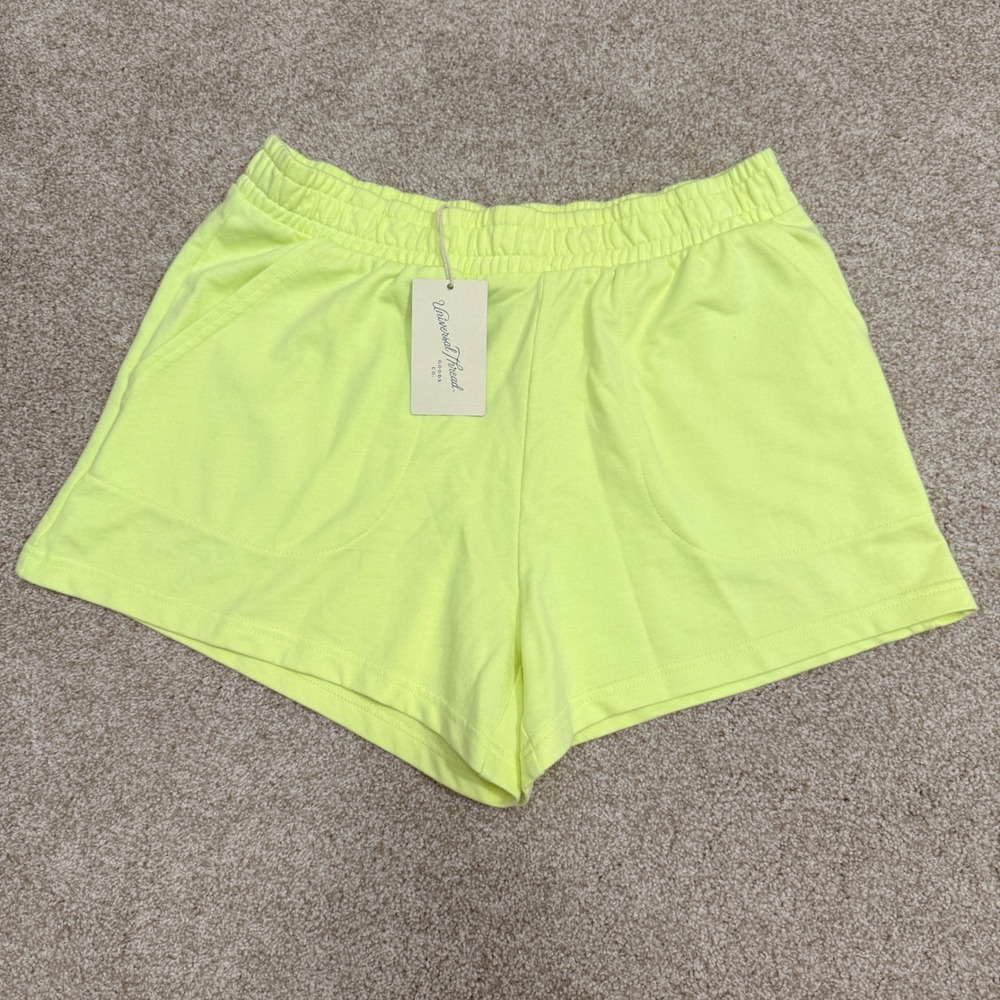 Universal Thread Sweat Shorts Womens Medium Neon Yellow Elastic Waist Pocket NWT